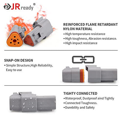 JRready ST6327-3 3 Pin Deutsch DT Gray Connector, Waterproof Electrical Wire Connectors with Size 16 Stamped Contacts and Sealing Plugs for Truck, Motorcycle, Off-Road Vehicles, Marine, Extreme Sports - size: 3Pin 5Pair