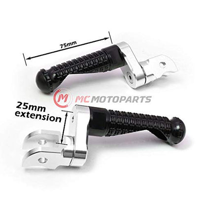 MC MOTOPARTS MPRO Black 25mm Extended Front CNC Footpegs Compatible with YZF R1 00-21 YZF R6 03-19 YZF R1M 15-21 R1S - color: Black, size: 25mm Extension