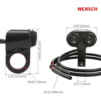 Dual Universal 7/8" 22mm Motorcycle Handlebar Switch, 12V Waterproof Handle Bar ON Off Toggle Switch for Motorcycle ATV Dirt Bike Scooter Marine Fog Light, Black