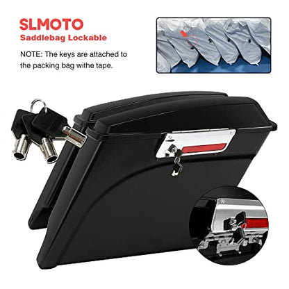 SLMOTO Saddle Bags, Motorcycle Saddlebags Bag Fender, Gloss Black 5" Stretched Saddlebags Rear Fender Fit For Harley Touring Road King 09-13 - color: Saddlebags + Red Fender Lens
