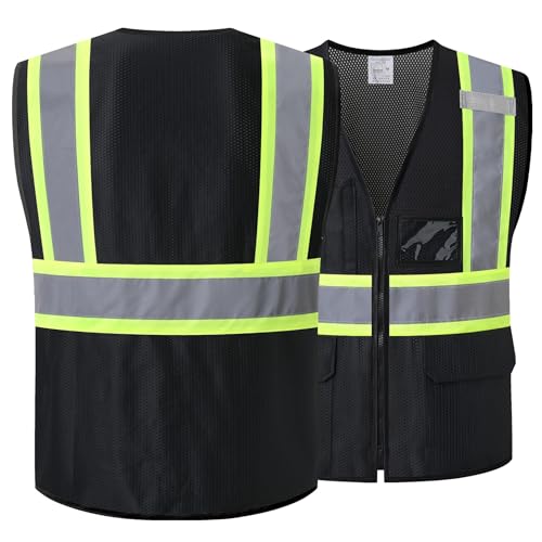 Reflective Safety Vest for Men Women Hi Vis Vest with Pockets High Visibility Vest Mesh Construction Vests Meets ANSI/ISEA Standards (Black-33, Small) - color: Black-33, size: Small