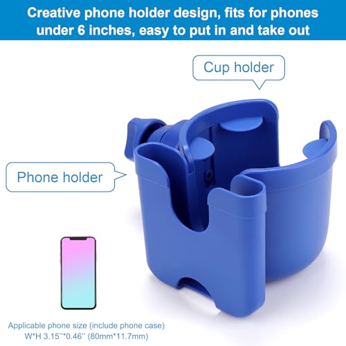 Accmor Stroller Cup Holder with Phone Holder, Bike Cup Holder, Universal Cup Holder for Uppababy Nuna Doona Strollers, 2-in-1 Cup Holder for Walker, Wheelchair, Scooter - color: Deep Blue