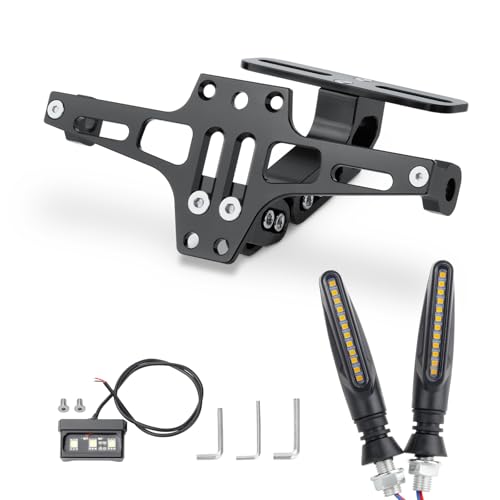 Motorcycle License Plate Bracket with Lights Adjustable Motorcycle License Plate Holder CNC Aluminum Motorcycle Fender Eliminator Kit With 2 Turn Signals LED Light (Black) - color: Black 2