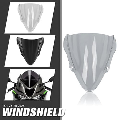 Motorcycle Windscreen Windshield Replacement for Kawasaki Ninja ZX6R ZX-6R ZX 6R Ninja 2024 2025 PC Windscreen Double Bubble (transparently) - color: transparently