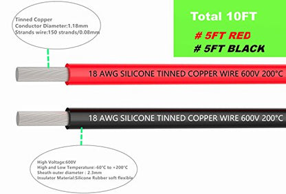 TUOFENG 18awg Electrical Wire 10 Feet [5 ft Black and 5 ft Red] 18 Gauge Silicone Wire Hook Up Wire Cable - Flexible Silicone Wire of Tinned Copper Wire High Temperature Resistant - size: 18 AWG Silicone Wire 2 Colors 5ft Each