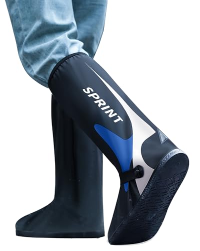 Waterproof Shoe Covers with Reflector for Men and Women Reusable Rain boot Covers with Zipper Non-Slip Foldable - color: Blue, size: Small