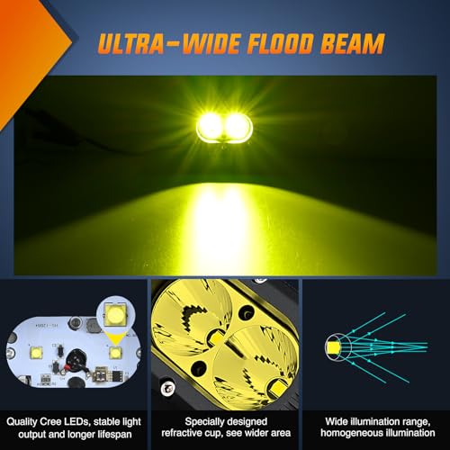 Nilight LED Pod Light 24W 4 Inch 2PCS Yellow Flood Beam Driving Lights Pods IP67 Waterproof Auxiliary Offroad Lighting for Truck Tractor SUV ATV UTV Golf Cart Boat Motorcycle Dirt Bike - color: Yellow Flood Beam 4inch