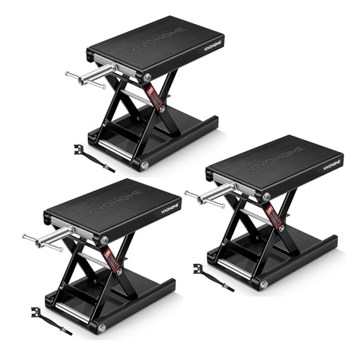 VIVOHOME 1100 LBS Motorcycle Lift Scissor Jack, Wide Deck Hoist Stand, Height Adjustable Center Stand with Crank, Steel Lift for Cruiser, Dirt Bike, ATV - Black 3 Pack