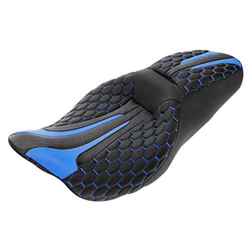 C.C. RIDER Gel 2 Up Rider Driver&Passenger Seat Fit for Harley Touring Road King Street Glide Electra Glide Tri 2009-2023 - color: Black Blue Gel Seat