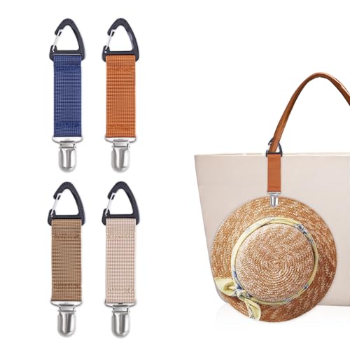 4Pcs Elastic Hat Clip for Travel, Hat Holder Hands Free Bag Accessory for Traveling Bags, Backpacks, Purses, Totes Black - color: Navy, Brown, Beige, Tan
