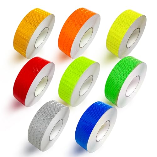 8 Rolls of 8 Colors High-Visibility Reflective Tape - Waterproof Self-Adhesive Safety Stickers for Outdoor Nighttime Visibility, Trailers, Clothing, Vehicles (1 in x 80 ft.) | Reflective stickers, night safety, waterproof, self adhesive. For clothing, tra