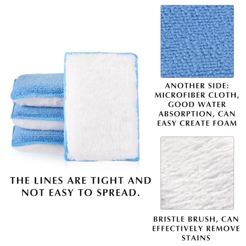 Mudder 8 Pcs Car Interior Scrubbing Sponge 5'' x 3'' Fiber Car Wax Applicator pad Household Cleaning Sponges for Leather Seat Couch Cleaning (Blue White) - color: Blue White