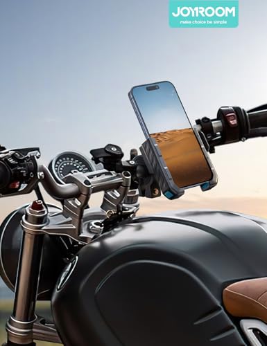 JOYROOM Motorcycle Bike Phone Holder Mount - [Not Block Camera] Bicycle Phone Holder Handlebar Cell Phone Clamp - [Silicone Wrapped] Scooter Phone Holder for iPhone Samsung 4.7''-7'' Smartphones, Blue - color: Blue