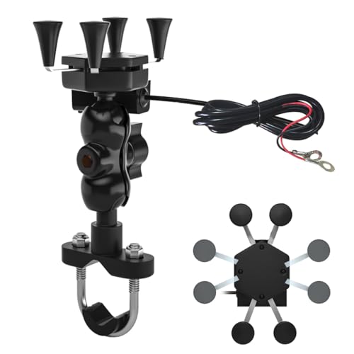 Motorcycle Phone Mount with USB Charger, X-Shaped Anti-Shake Phone Holder for Electric Bike Navigation and Quick Charging on Handlebar