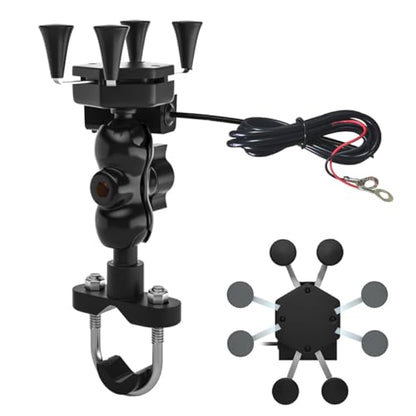 Motorcycle Phone Mount with USB Charger, X-Shaped Anti-Shake Phone Holder for Electric Bike Navigation and Quick Charging on Handlebar