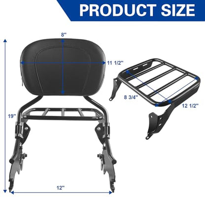 Detachable Backrest Sissy Bar Pack of Sport Luggage Rack for Harley Softail Sport Glide Low Rider FLSB FXLR FXLRS FXLRST 2018-Later Black with Docking Hardware Kit (19") - size: 19"