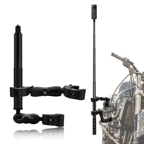 Motorcycle Mount Kit with 47" Invisible Selfie Stick Compatible for Insta 360 X5 X4 X3 X2 X RS GO 3 Heavy-Duty Double Clamp Camera Bike ATV RV Mount Kit Compatible for Gopro 13-8, Osmo 360, Osmo Nano