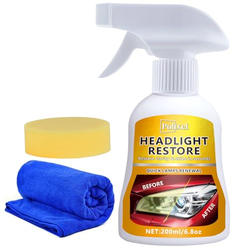 Headlight Cleaner Spray Headlight Restoration Kit for Yellowed, Foggy & Oxidized Headlights Instant Restoration Restores Crystal Clear Clarity Safe for Cars, Trucks, SUVs & Motorcycles
