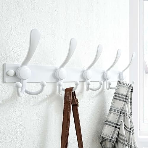 Dseap Coat Rack Wall Mount, Heavy Duty 12-Gauge Base vs Flimsy 1mm, Double-Thick Solid Anti-Snap Hooks, 16” Stud-Mount, Stainless Steel Hanger for Clothes Hat Entryway Closet Mudroom, White - color: White, size: L=17" (1pcs)