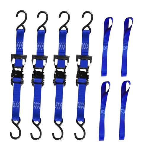 Ratchet Tie Down Straps, 1.5 inch x 12ft, 4400 LBS Break Strength for ATV, UTV, Motorcycle, Pickup Truck, Trailer, Rubber Coatded S-Hook and Soft Loop-4 Pack - color: Blue