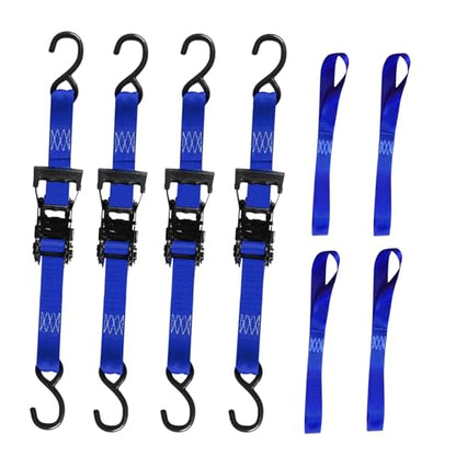 Ratchet Tie Down Straps, 1.5 inch x 12ft, 4400 LBS Break Strength for ATV, UTV, Motorcycle, Pickup Truck, Trailer, Rubber Coatded S-Hook and Soft Loop-4 Pack - color: Blue