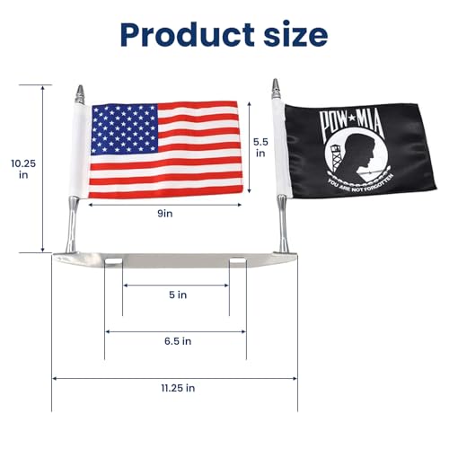 GUAIMI Motorcycle Flag Mount Double Flag Holder Motorcycle Flags (American Flag + POW MIA Flag)