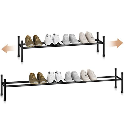 STORAGE MANIAC Long Expandable Shoe Rack, 6 Pairs Metal Wide Stackable Shoe Rack, Adjustable Shoes Shelf, Freestanding Shoes Organizer for Closet, Entryway, Hallway, Garage, Front Door, 1 Tier - size: 1-tier