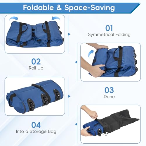 120L Foldable Rolling Duffel Bag with 3 Wheels And Handle, 30 inch Large Travel Duffle Bag for Travel, Camping, Outdoors - color: Blue
