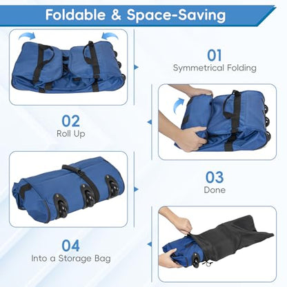 120L Foldable Rolling Duffel Bag with 3 Wheels And Handle, 30 inch Large Travel Duffle Bag for Travel, Camping, Outdoors - color: Blue