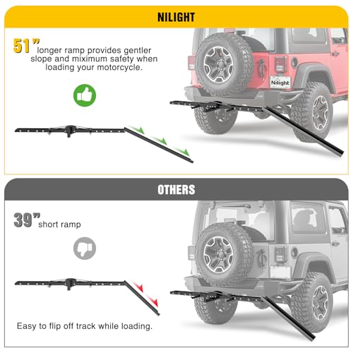 Nilight Motorcycle Hitch Carrier 600LBS, Heavy Duty Dirt Bike Hitch Hauler with 55.11" Longer Ramp, Pin, Tie-Down Strap and Tightener, 2" Receiver, 5" Wide Tire - color: Motorcycle Hitch Carrier Steel 600 LBS
