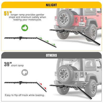 Nilight Motorcycle Hitch Carrier 600LBS, Heavy Duty Dirt Bike Hitch Hauler with 55.11" Longer Ramp, Pin, Tie-Down Strap and Tightener, 2" Receiver, 5" Wide Tire - color: Motorcycle Hitch Carrier Steel 600 LBS