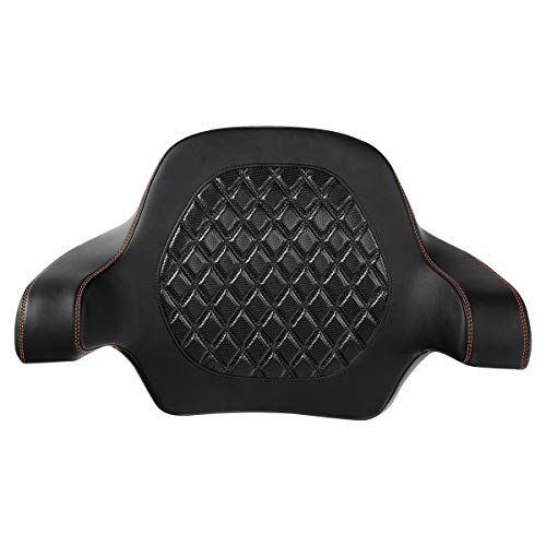 HR3 Wrap Around Backrest Pad for King Trunk Chopped Trunk Compatible with 2014-later Harley Touring Road King Road Glide Street Glide Electra Glide (Diamond Orange Stitches) - color: Orange Stitches