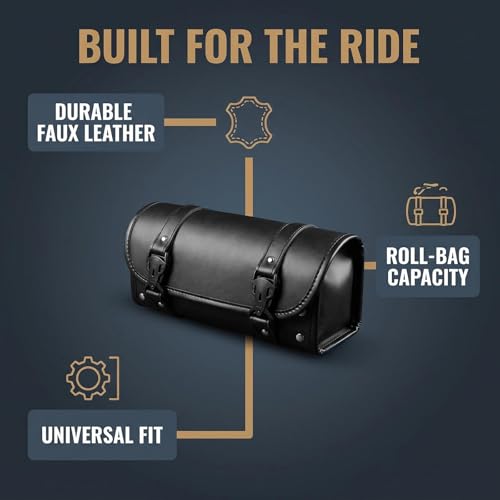 Salior Large Capacity Motorcycle Handlebar Bag,Leather Motorcycle Fork Bag with Adjustable Mounting Straps,Stylish Motorcycles Tool Bags for Storing Umbrellas,Phones,Keys