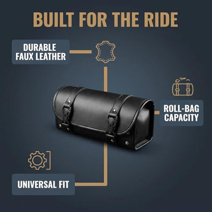 Salior Large Capacity Motorcycle Handlebar Bag,Leather Motorcycle Fork Bag with Adjustable Mounting Straps,Stylish Motorcycles Tool Bags for Storing Umbrellas,Phones,Keys