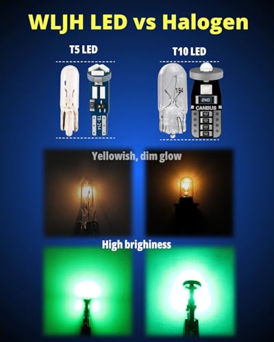 WLJH 40 Pack T10 & T5 LED Bulbs With Sockets, 194/168/W5W/2721/74, Non-Polarity, Dimmable, for Interior Instrument Cluster, Dome, Map, Vanity Mirror, Glove Box,License Plate Lights, 300 LM Green - color: Green