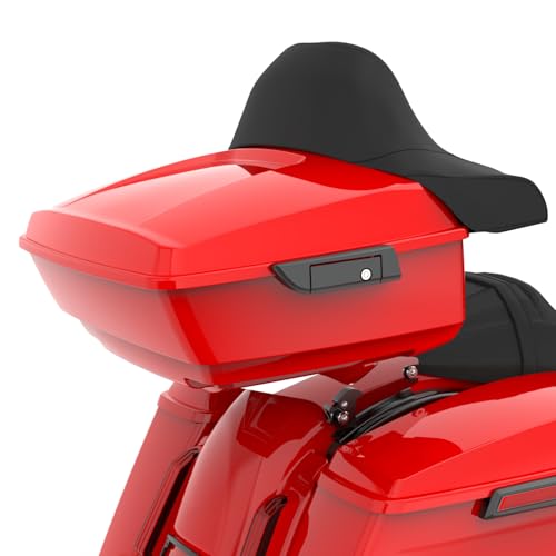 Advanblack 2025 Road Glide King Tour Trunk Pack Black Latch Wrap-Around Backrest Compatible with 1997-2025 Harley Touring Road Glide, Street Glide, Electra Glide (Rally Red) - color: Rally Red