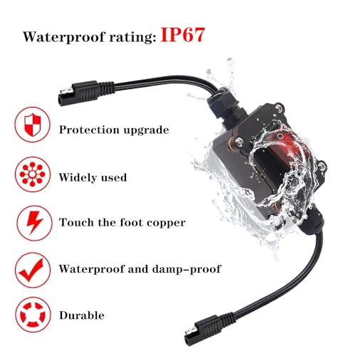 IP65 Waterproof SAE On/Off Rocker Switch with 1ft Cable, 12V/24V 30A Heavy Duty Inline Switch with SAE Male Female Connector for Car Motorcycle ATV Truck Solar Panel Battery Charger