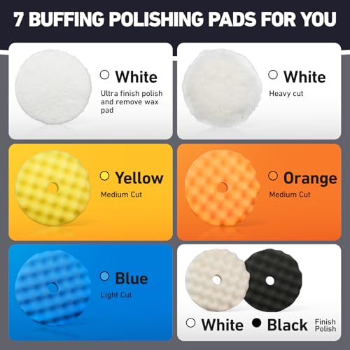 Autolock 5 Inch Buffing Polishing Pads, 7 Pcs 5'' Waffle Foam Buffing Pad, Wool Pad Kit for 5 in Backing Plate, Car Polisher Boat Compounding, Polishing and Waxing - size: 5Inch 7Pcs
