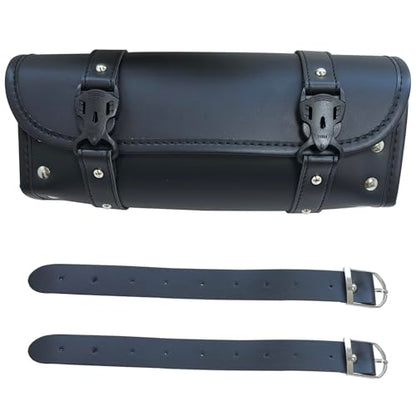 traderplus Motorcycle Tool Roll Bag Handlebar Bag Saddlebags PU Leather Universal Handlebar Storage Pouch Biker Roll Bag