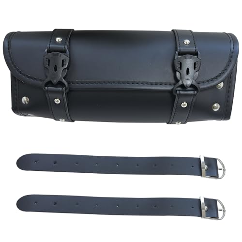traderplus Motorcycle Tool Roll Bag Handlebar Bag Saddlebags PU Leather Universal Handlebar Storage Pouch Biker Roll Bag