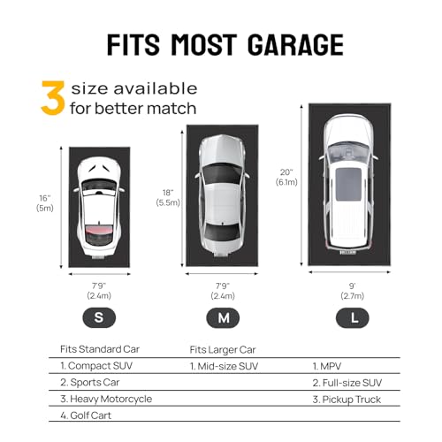 TUFFIOM 9'x 20' Containment Mat w/Squeegee, Garage Floor Mats for Under Car, Heavy Duty Waterproof Car Parking Mats for Snow Ice Rain Mud Oil - size: 9' x 20'