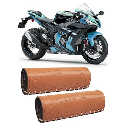 2 PCS Leather Motorcycle Handlebar Hand Grip Cover, Hand Sewn Grips Sleeve, No Fringe Brake Clutch Covers for HD Motorcycle Brown - color: Brown