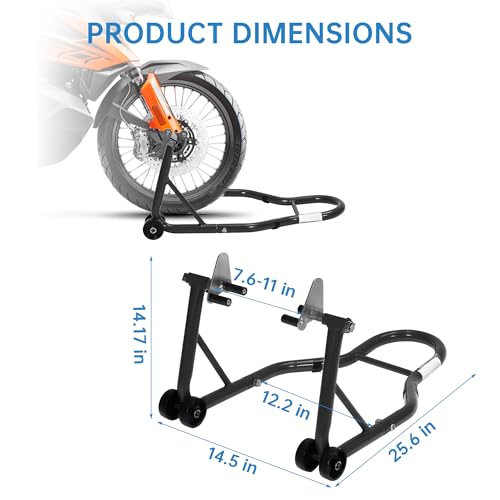 Motorcycle Front & Rear Stand Combo, Universal Wheel Lift Paddock Stand with Prong Adapters+L Adjustable Swingarm Spool, 900 LB Capacity Heavy Duty for Most Bikes,Black - color: Black