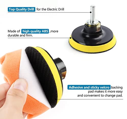 Buffing Pads for Drill 22PCS Foam Drill Buffing Kit Car Drill Polishing Kit for Car Sanding, Buffing, Waxing(18 Pads+2 Drill Adapters+2 Suction Cups) - size: 3Inch 22Pcs
