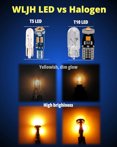 WLJH 40-Pack 194 168 T10 T5 LED Bulbs With Sockets, Non-Polarity Dimmable, Dashboard Dome Map License Plate Trunk Parking Light Upgrade,300 LM Interior & Exterior Replacement, Yellow Bright - color: Yellow
