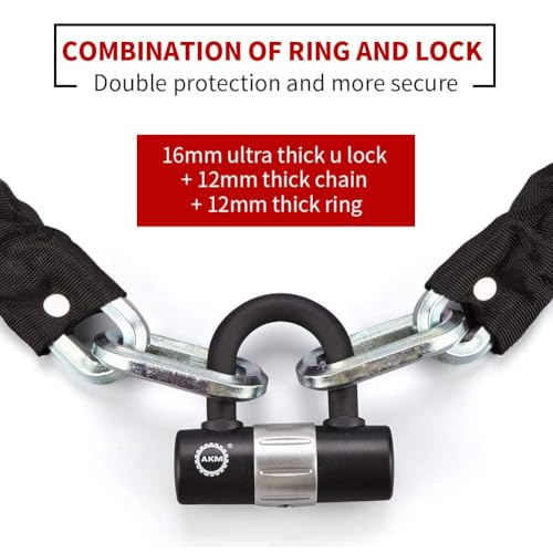 AKM Motorcycle Chain Lock 150cm/5ft Heavy Duty Bike Chain Lock Anti-Theft Cutproof 12mm Thick Security Bicycle Chain Lock with 4Keys 16mm U Lock Disc Lock for Moped,Motorcycle,Gate - size: 5ft/150cm x 12mm Diameter Chain with Lock