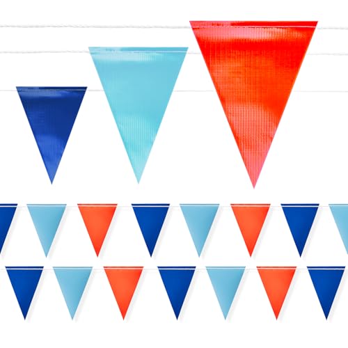 Safety Warning Pennant Banner Flags – Multipurpose OSHA High Visibility Colored Triangle Flags for Roadwork, Party and Hazard Areas(Dark/Light Blue+Orange,45pcs,105FT) - color: Dark/Light Blue+Orange, size: 45pcs,105FT