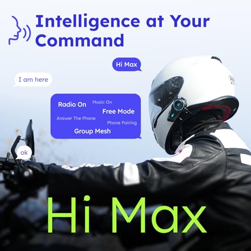 D10 Motorcycle Bluetooth Headset with Natural AI Voice Control, Bluetooth 5.4 Helmet Intercom for 4 Riders with ENC Noise Canceling, Audio Multitasking, FM, IPX7, Fits Snowmobile/ATV, 1 Pack - style: D10-1 Pack