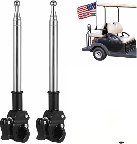 2Pcs Golf Cart Flag Holder, 63in Adjustable Bike Bicycle Motorcycle Flag Pole Mount, Universal Retractable Stainless Steel Bicycle Flagpole Bracket Hitch Rack