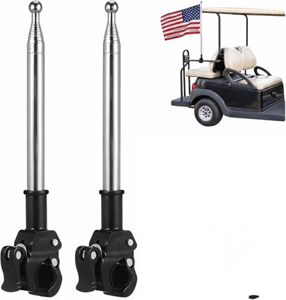 2Pcs Golf Cart Flag Holder, 63in Adjustable Bike Bicycle Motorcycle Flag Pole Mount, Universal Retractable Stainless Steel Bicycle Flagpole Bracket Hitch Rack